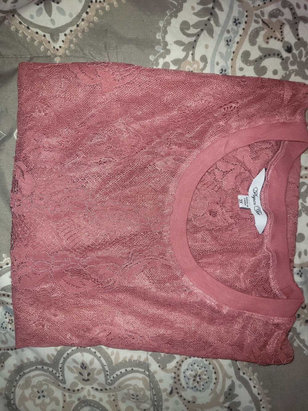 Dusty Rose Lace Short Sleeve Top